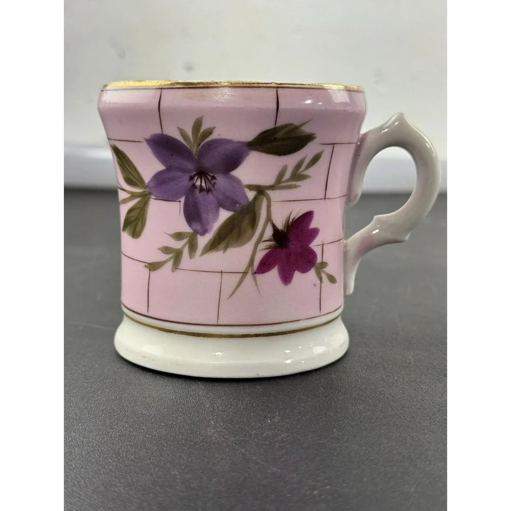 Vintage Handpainted Porcelain Shaving Mug Pink with Flowers
